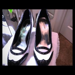 NWOT white heels with black trim